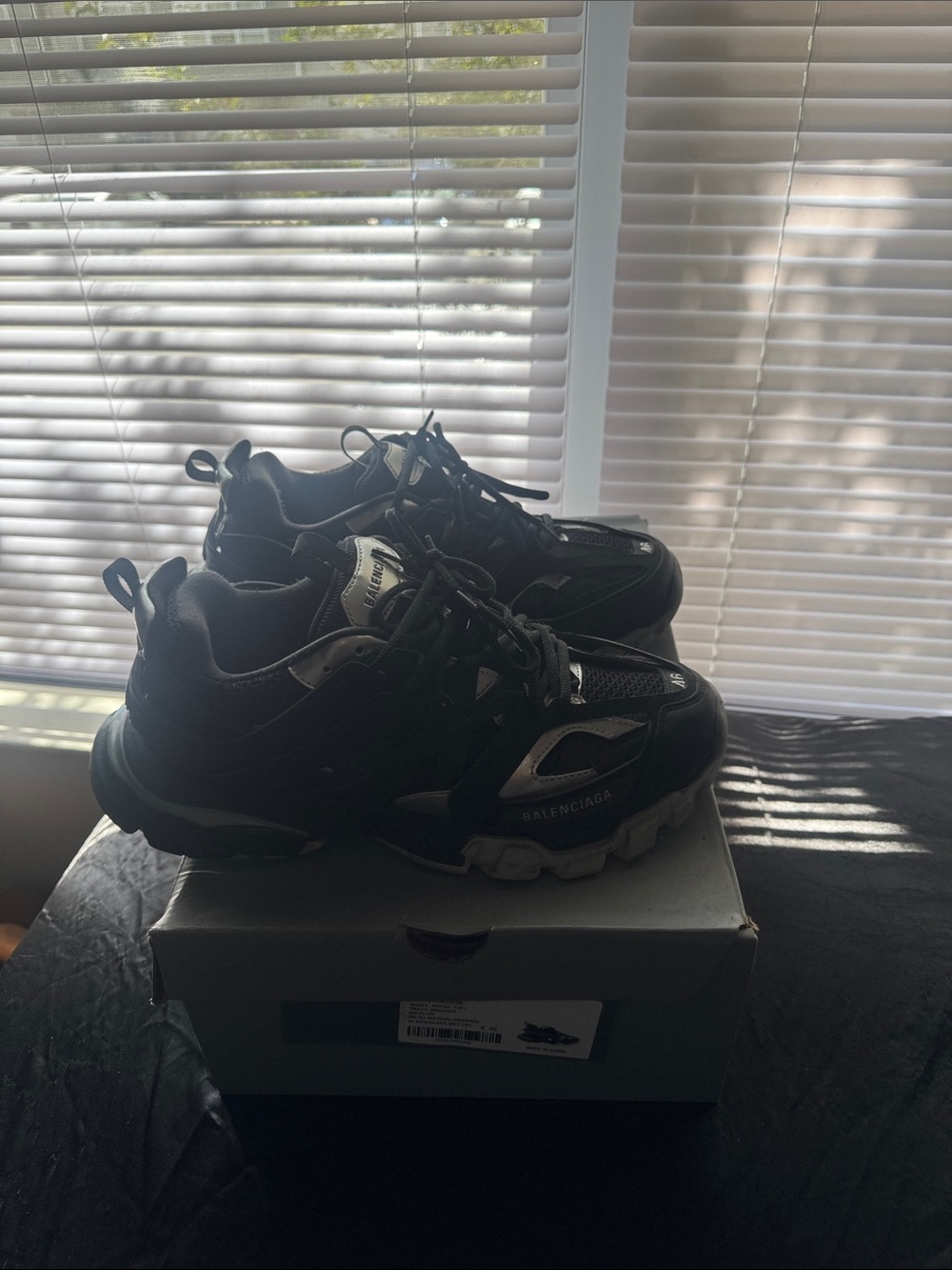 Balenciaga Men's Black Layered Runner Sneakers